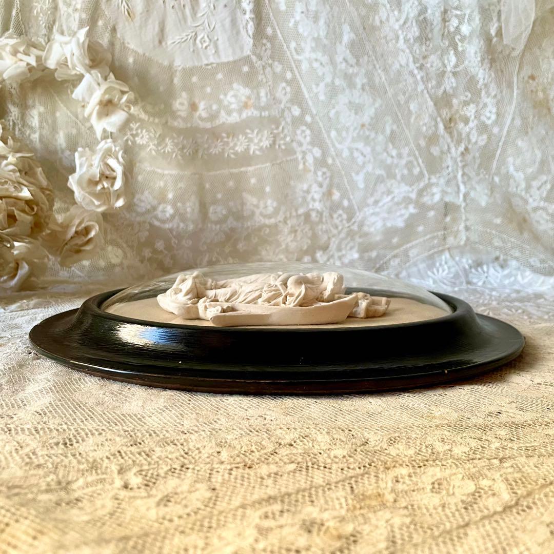 2人の天使のメダイヨン エンジェル フランスアンティーク エクリュ　フレーム