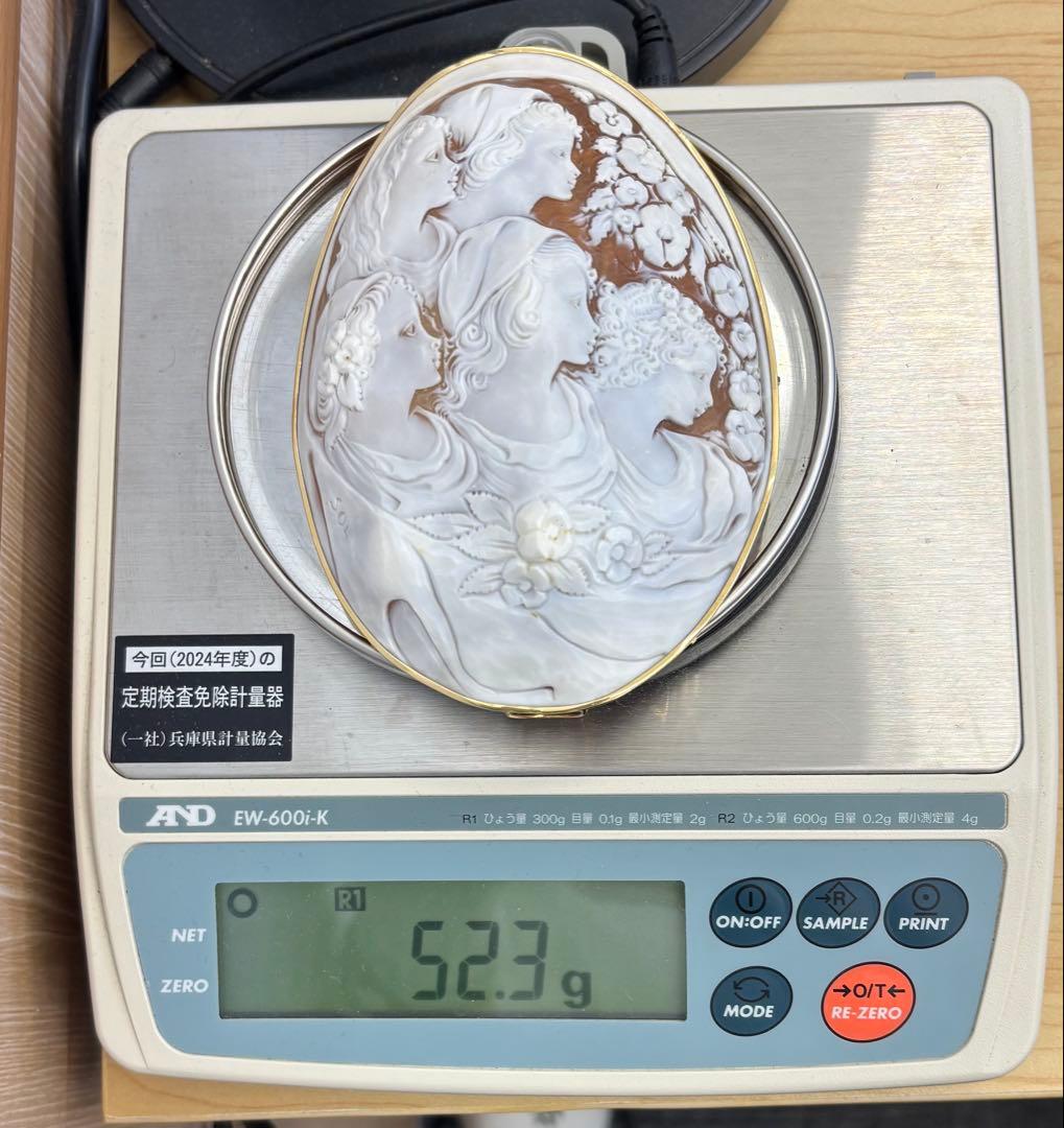 シェルカメオ チロソルヴィーノ ブローチ ペンダントトップ K18刻印 超特大