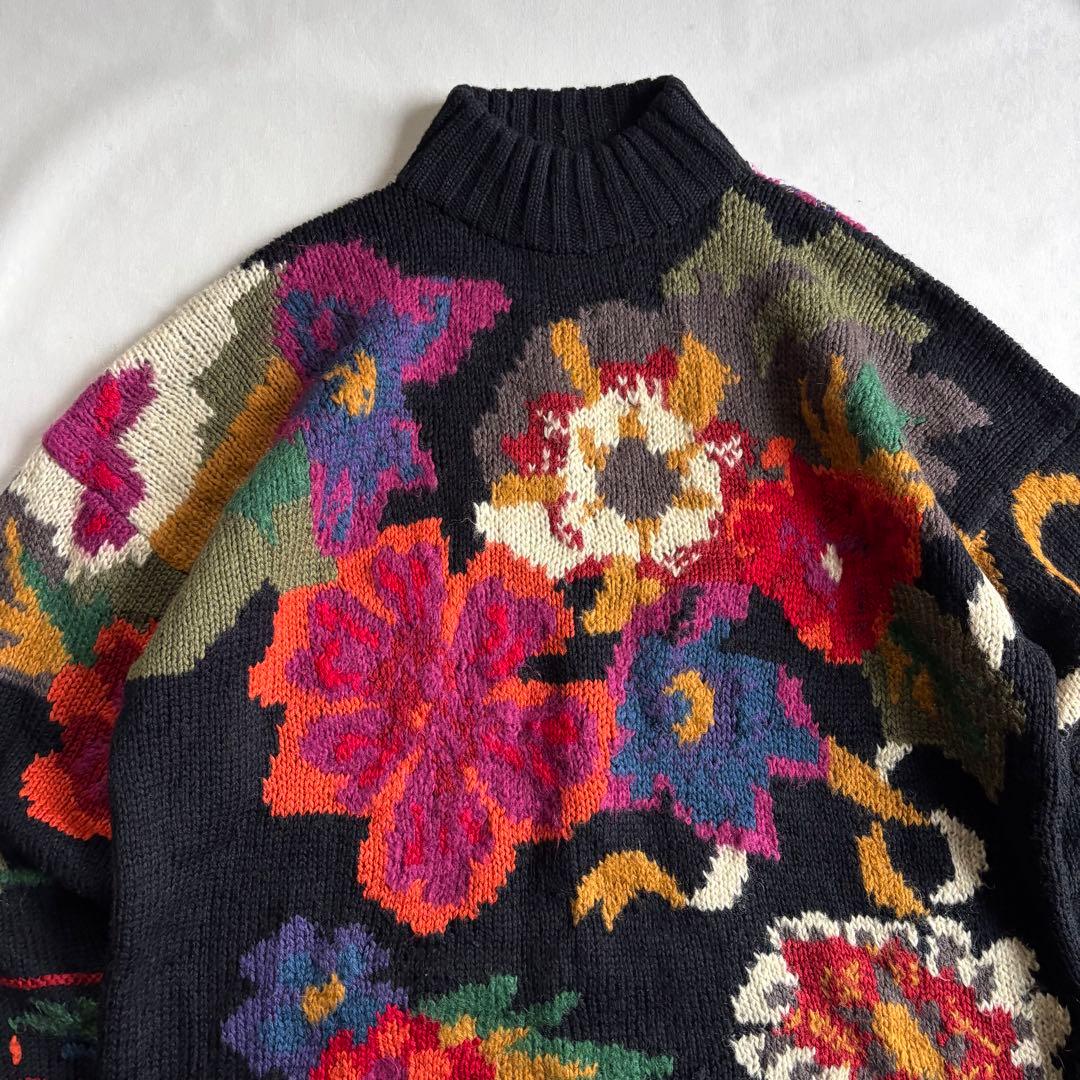 トップス 80s-90s VINTAGE flower pattern wool knit