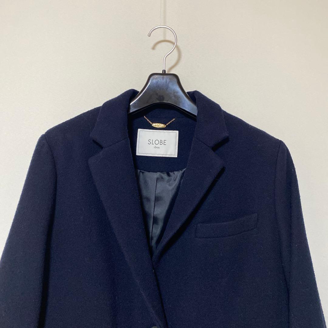 スローブイエナ 40 ロングコート ウール 濃紺 ネイビー DMW