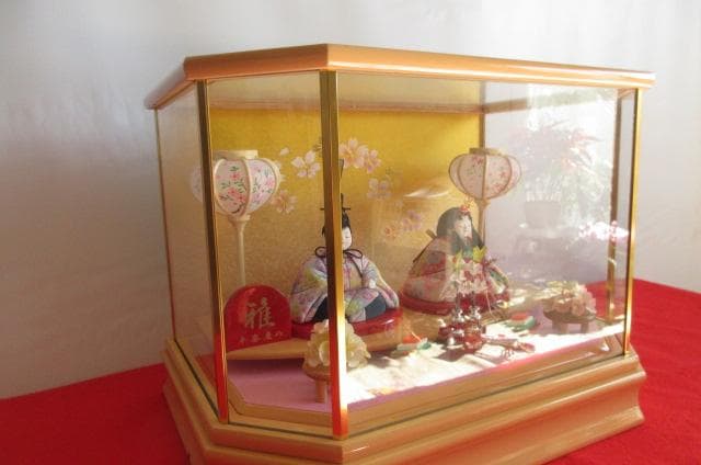 最大安　吉徳購入　 送料込み　ガラスケース 親王飾り　木目込み 二人飾り