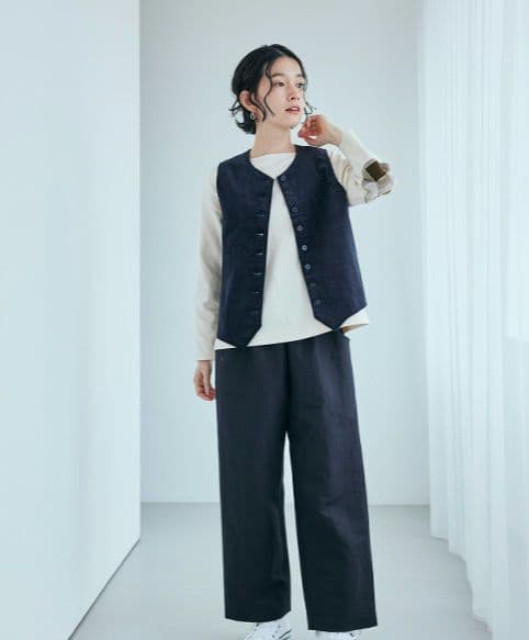 中川政七商店 布ぬの バスクシャツ 長袖 碁盤 緑