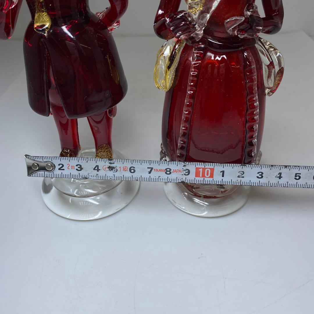 ムラーノ　ベネチアングラスフィギュリンペア高さ18.7・18㎝東な7-0305③