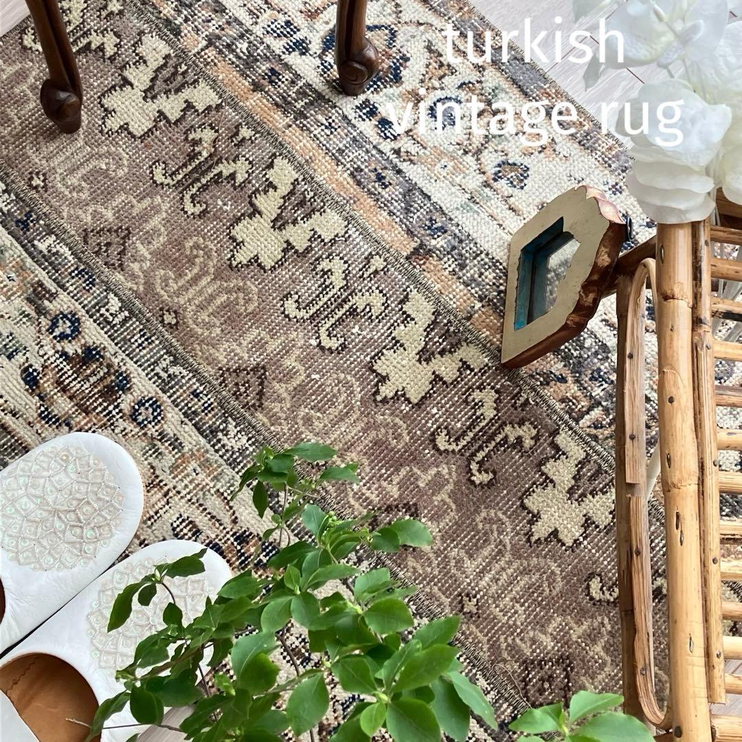 パッチワーク✳︎56×75✳︎キャラメル　マロンブラウン　トルコヴィンテージラグ