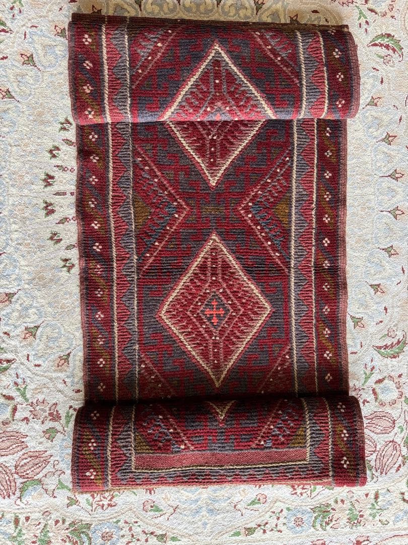 ペルシャ タフタン手作りラグ ランナー 56cm X 240cm