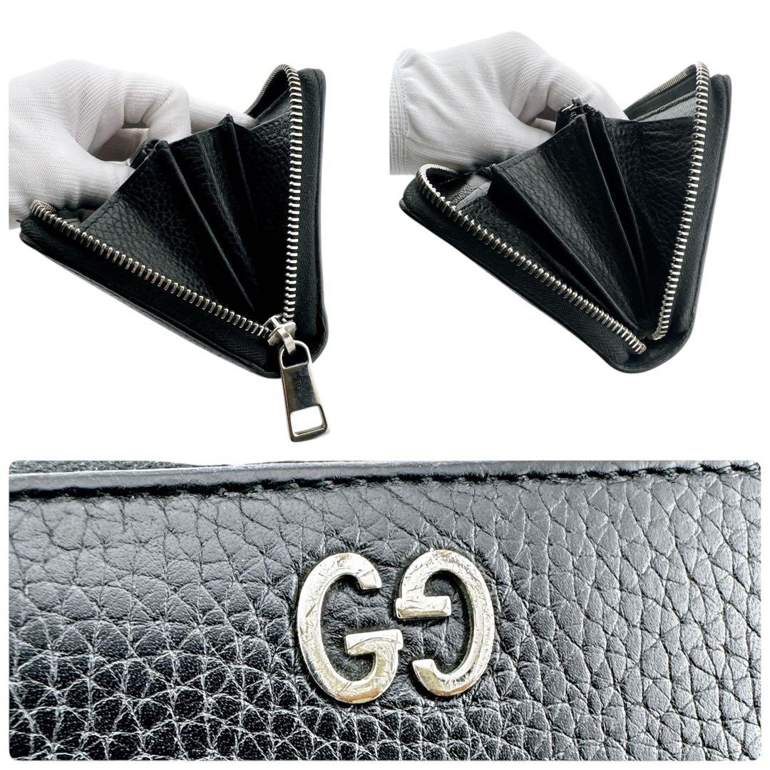 グッチ レザー GGメタル ラウンドファスナー 長財布 ブラック ユニセックス