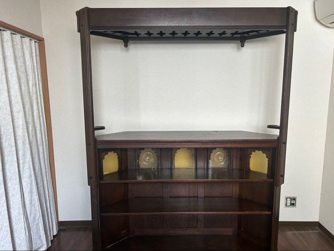 大塚家具 一点物 木製バーカウンター 彫刻入り ダークブラウン