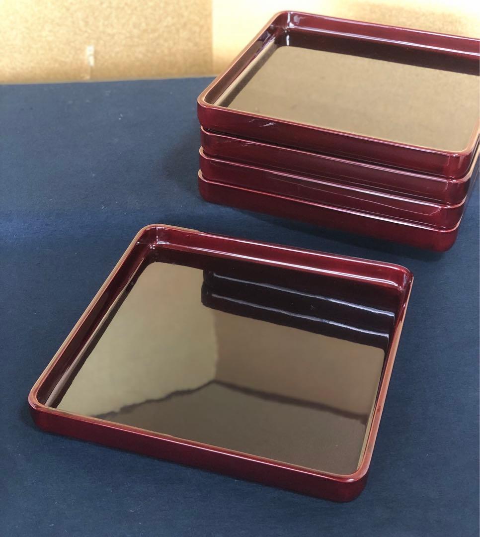 《R》春慶塗 会席膳5客 四方膳 銘々膳 木製漆器 木箱　260203く4