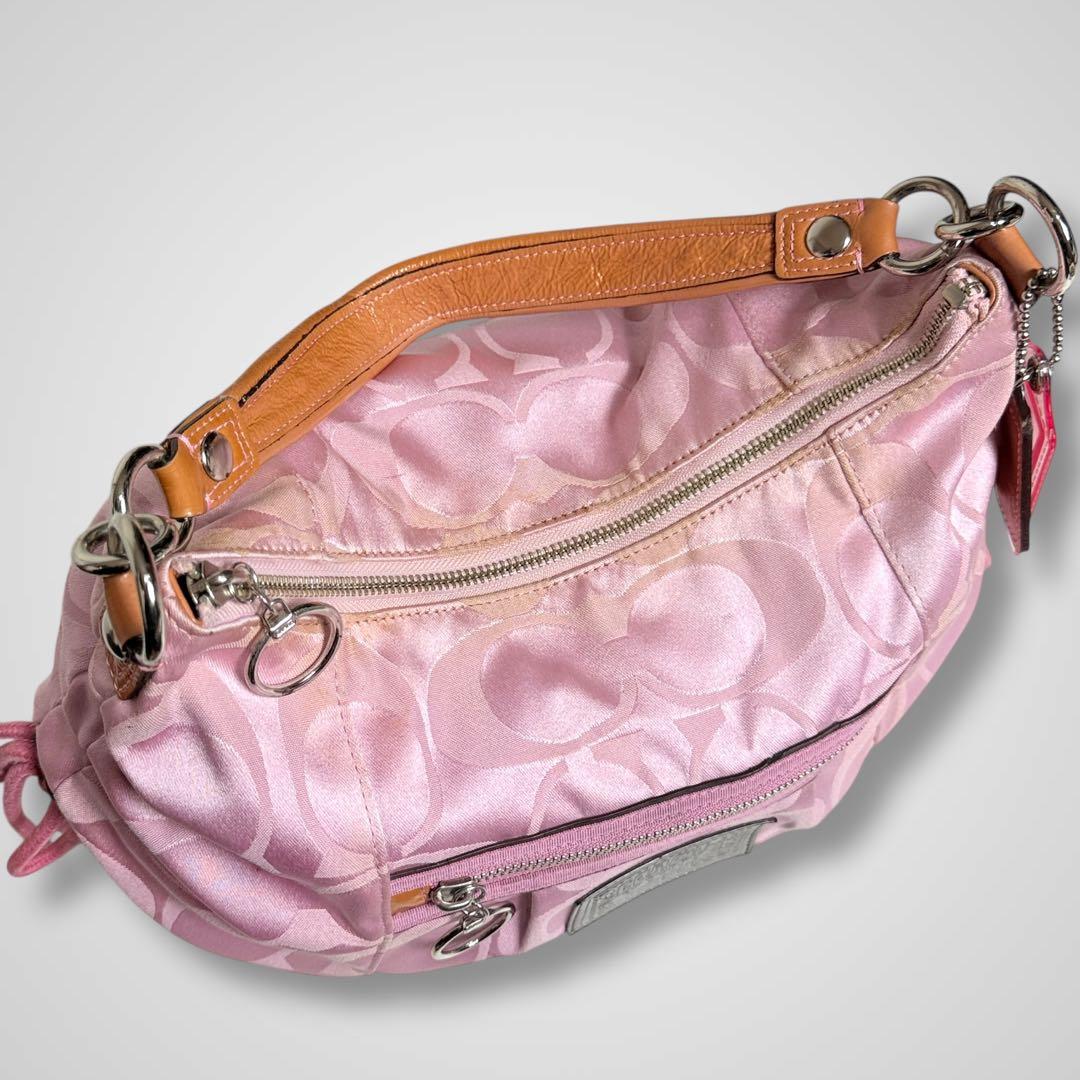 バッグ COACH poppy pink signature shoulder hobo