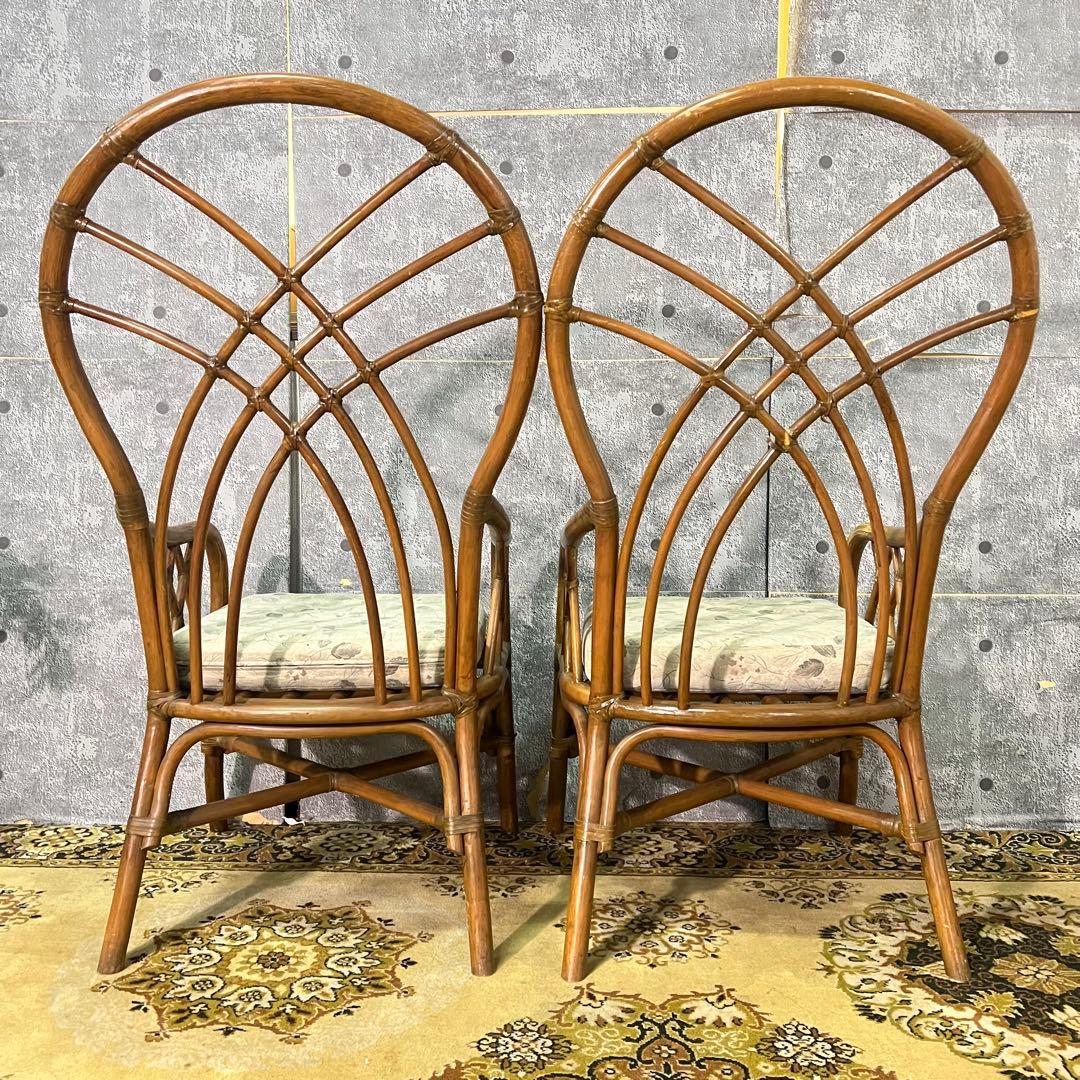 ꧁籐家具꧂コーヒーテーブル&チェア4脚セット ラタン 食卓机 椅子 昭和レトロ