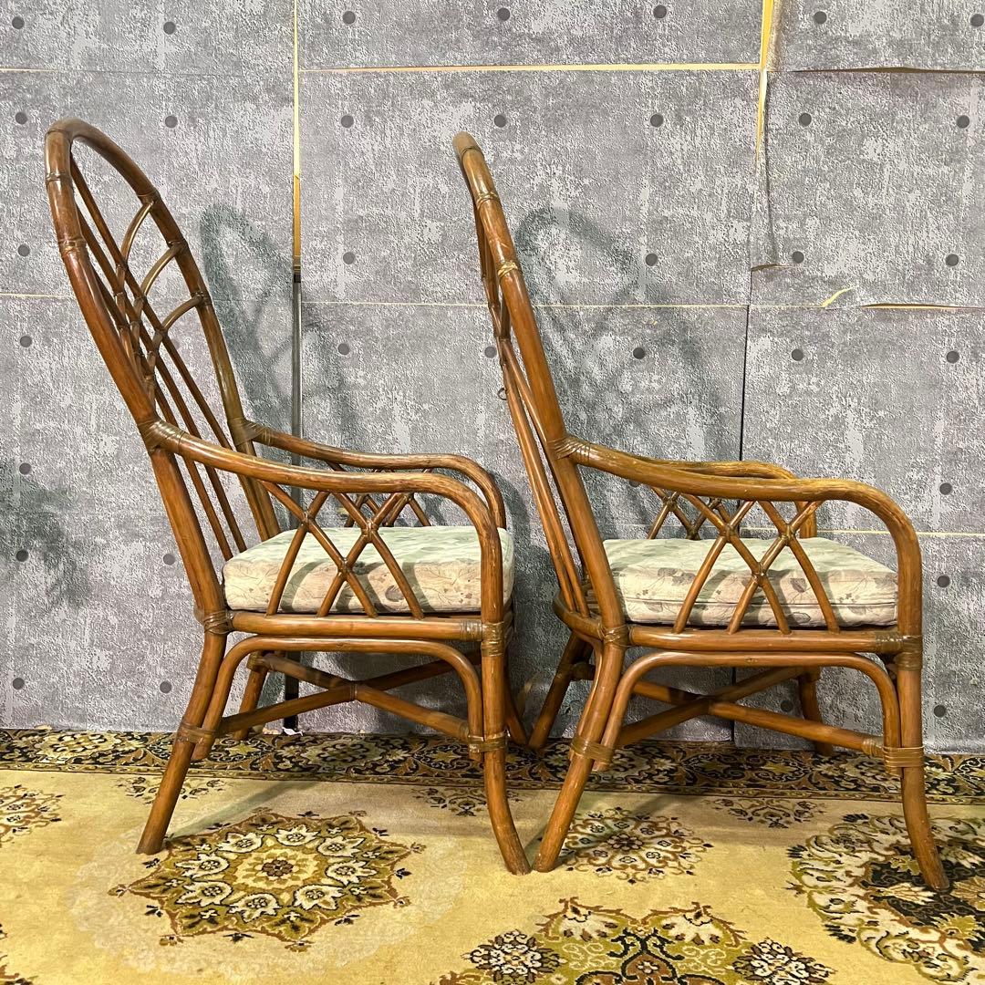 ꧁籐家具꧂コーヒーテーブル&チェア4脚セット ラタン 食卓机 椅子 昭和レトロ