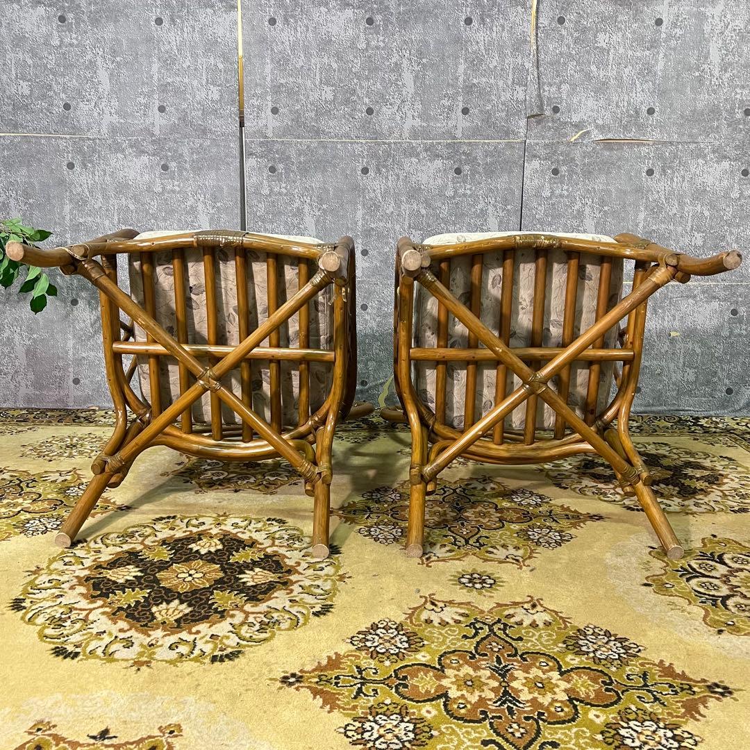 ꧁籐家具꧂コーヒーテーブル&チェア4脚セット ラタン 食卓机 椅子 昭和レトロ