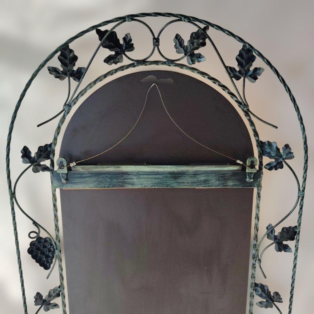壁掛けミラー　アイアンフレーム　葉っぱリーフ&葡萄　ヴィンテージ　昭和レトロ