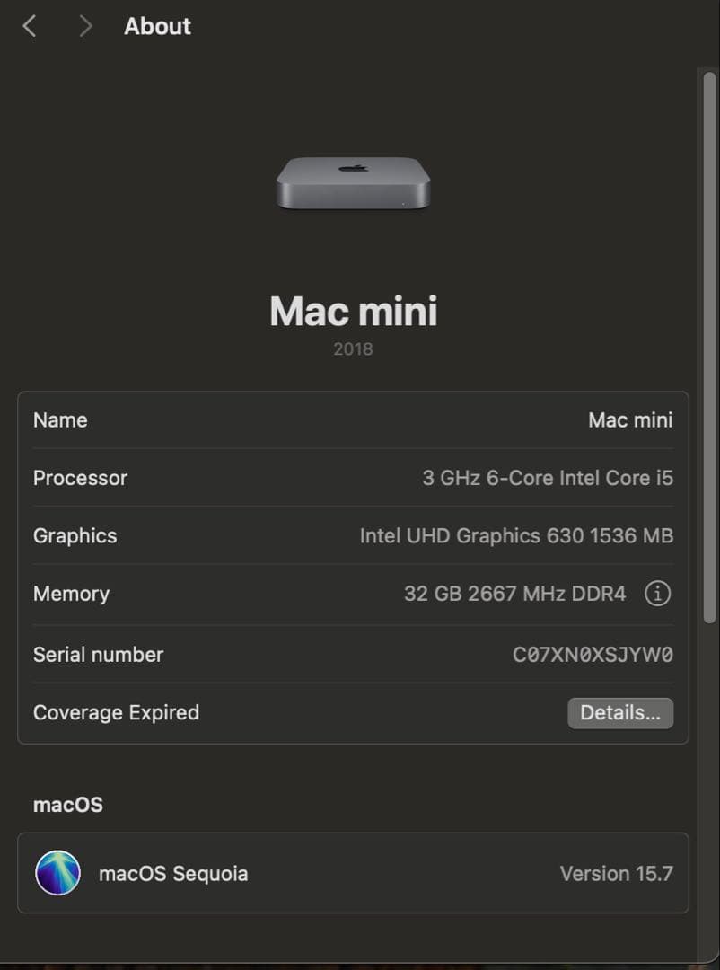 Macデスクトップ Apple Mac mini 2018 i5 32GB 512GB