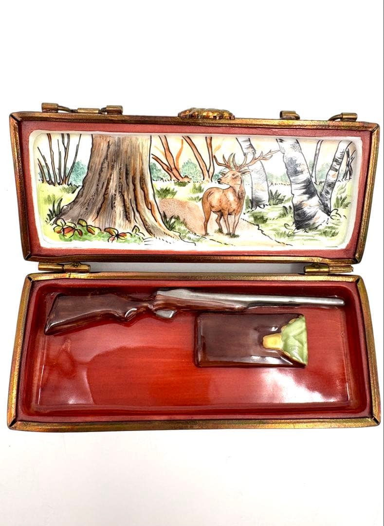 リモージュ　猟銃　ケース　シカ　トリンケットボックス ピルケース　小物入れ