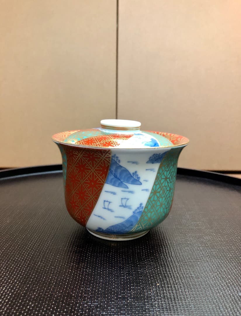 金蘭地紋山水小蓋物　5個セット　有田焼　蓋付小鉢