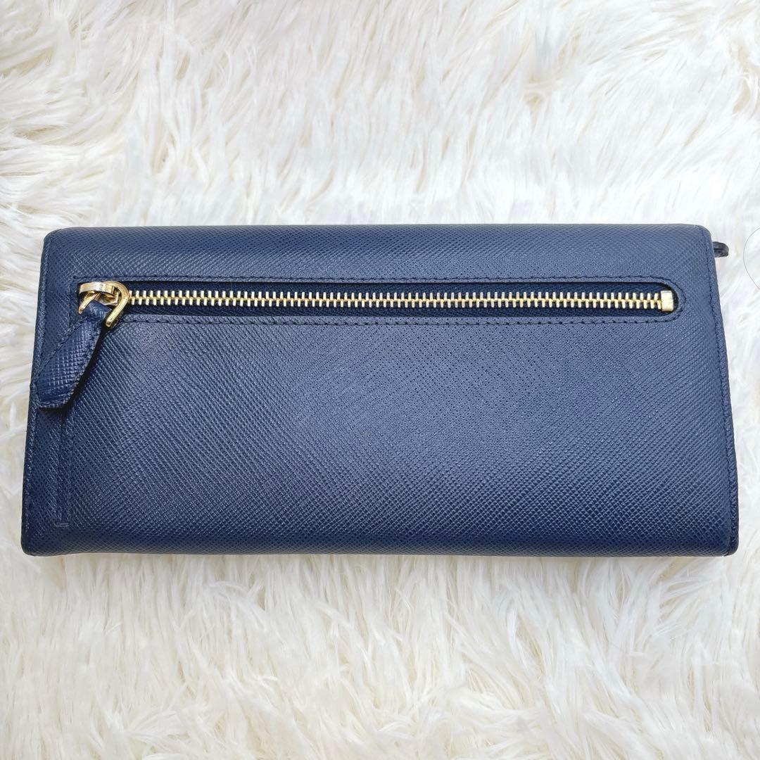 PRADA 長財布 サフィアーノ フィオッコ メタルロゴ リボン ネイビー