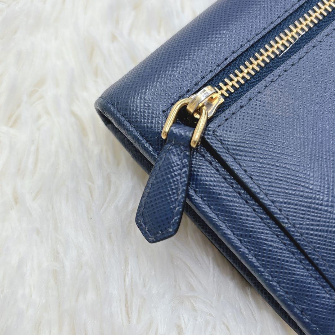 PRADA 長財布 サフィアーノ フィオッコ メタルロゴ リボン ネイビー