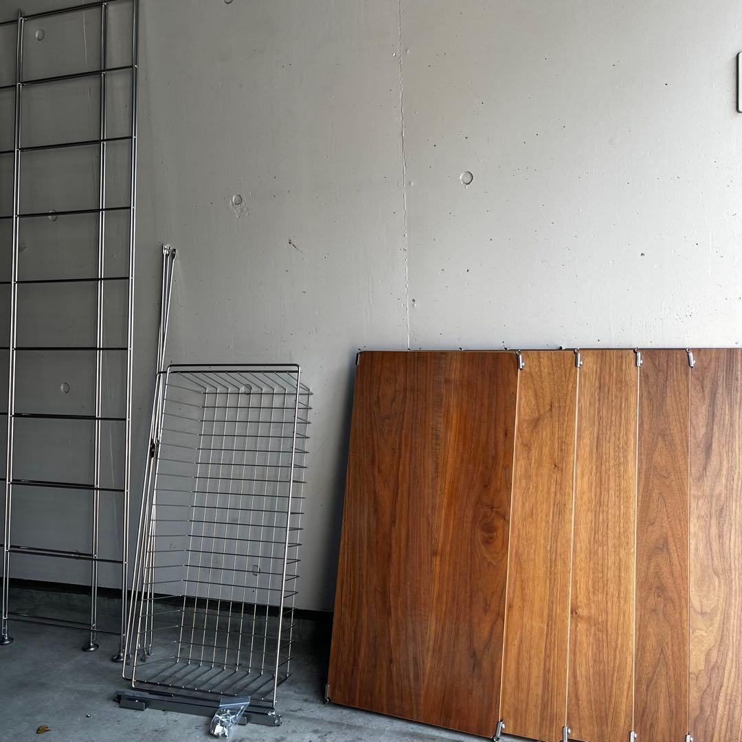 美品★無印 ステンレスユニットシェルフ　ウォールナット材棚セット・バスケット付