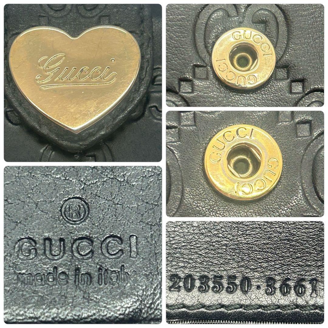 【美品】グッチ 長財布 グッチシマ ラブリーハート Wホック レザー ブラック