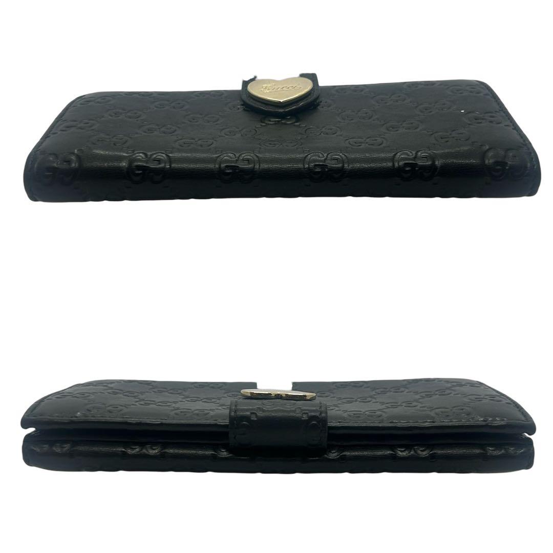 【美品】グッチ 長財布 グッチシマ ラブリーハート Wホック レザー ブラック