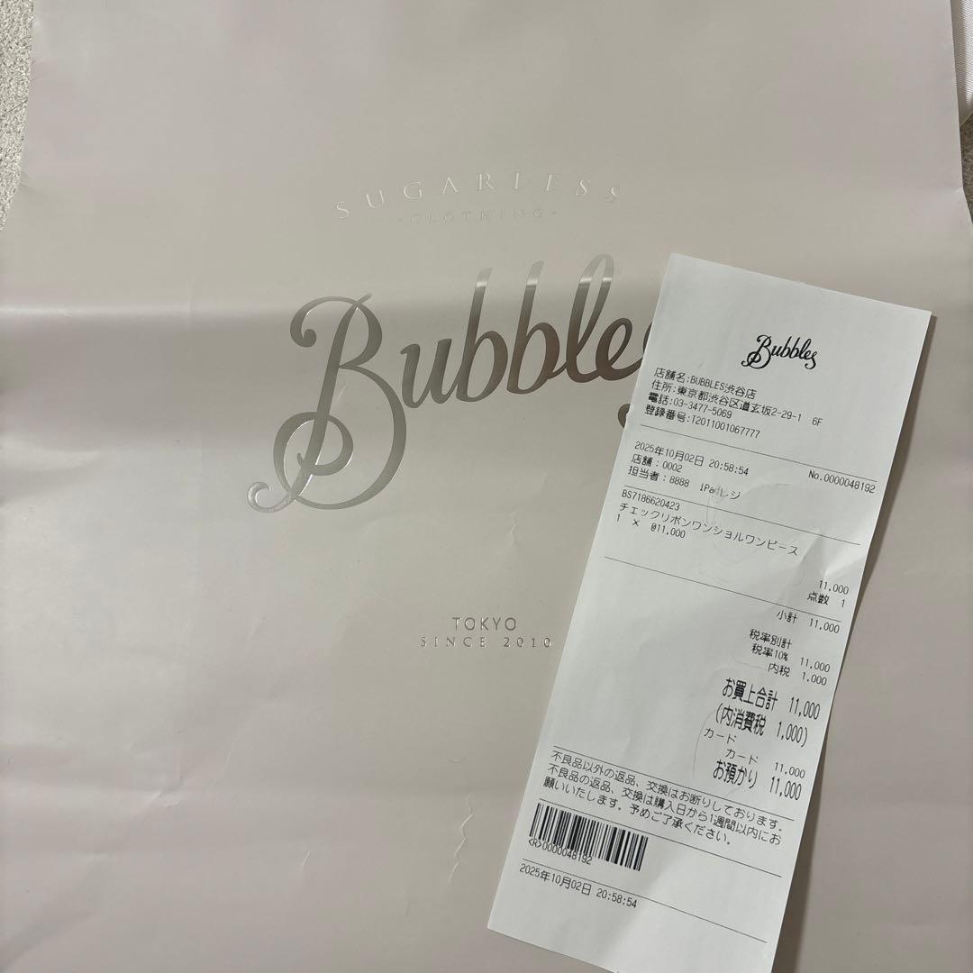 BUBBLES チェックリボンワンショルワンピース