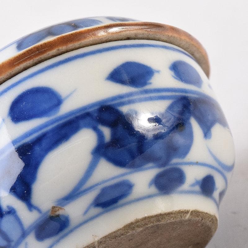 中国　新渡青花　花文　蓋壺　小壷　スンコロク　宋胡録　時代箱　C　R8683