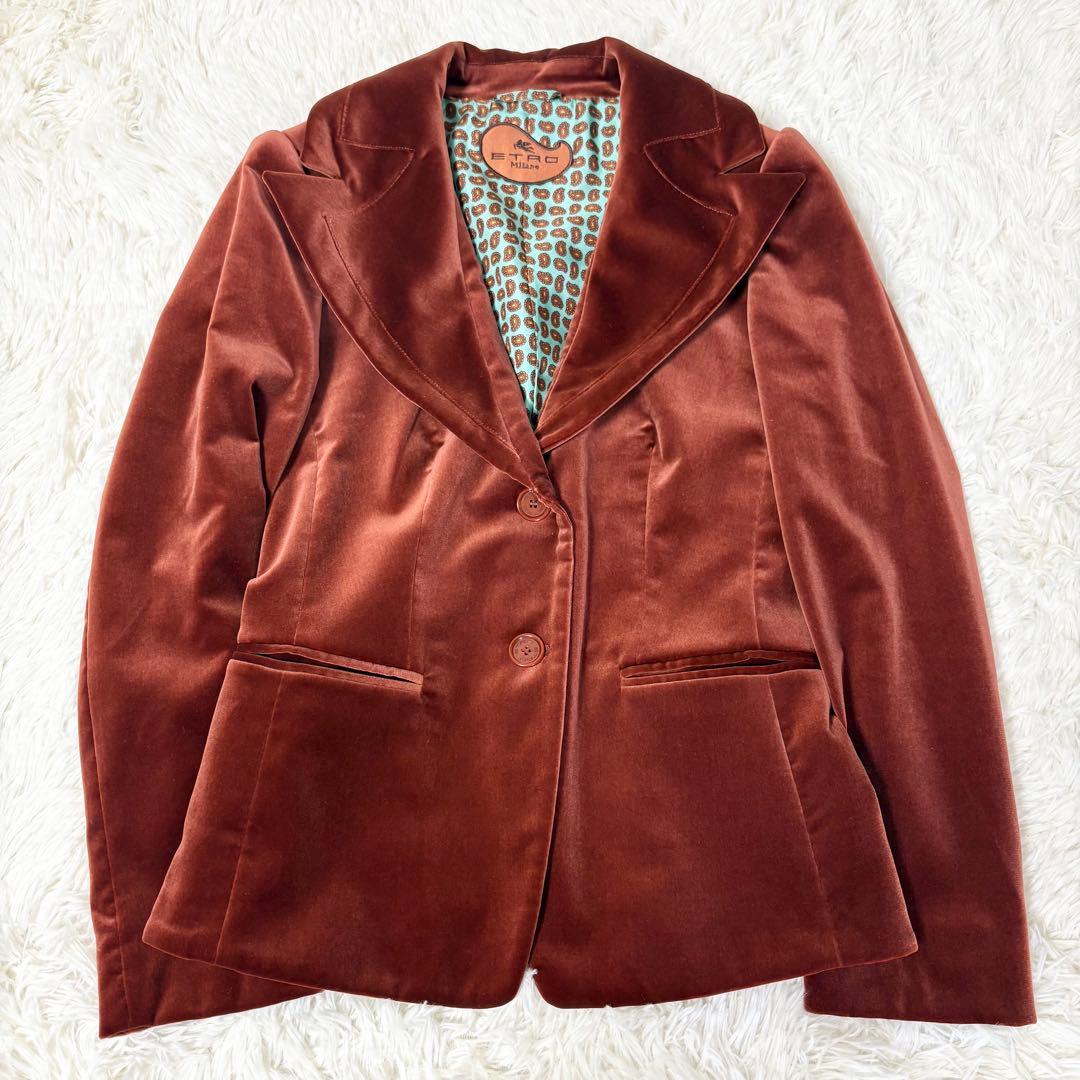 エトロ ベルベット ベロア ジャケット ペイズリー柄総裏地仕様 シルク混 42