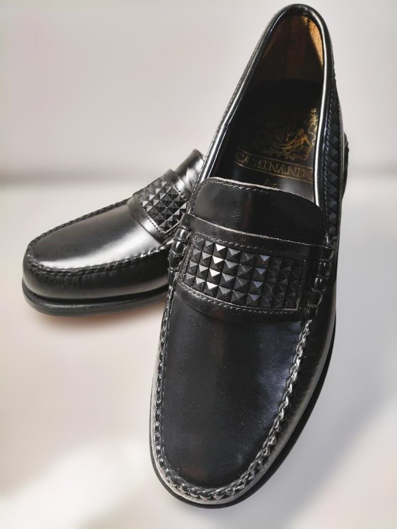 And A カミナンド ラバースタッズ ローファーブラック26cm