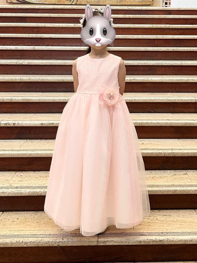 DRESCCO　ピーチピンクバイアスチェックスパンコールロングドレス　120