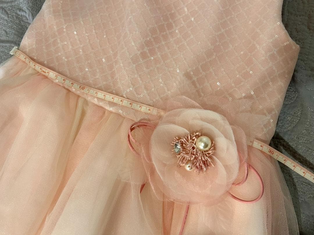 DRESCCO　ピーチピンクバイアスチェックスパンコールロングドレス　120