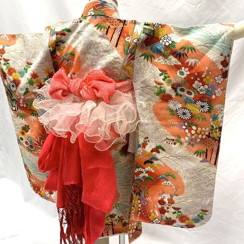 601ag33□七五三 小柄な三歳 セミアンティーク 女児 着物&チュール帯□
