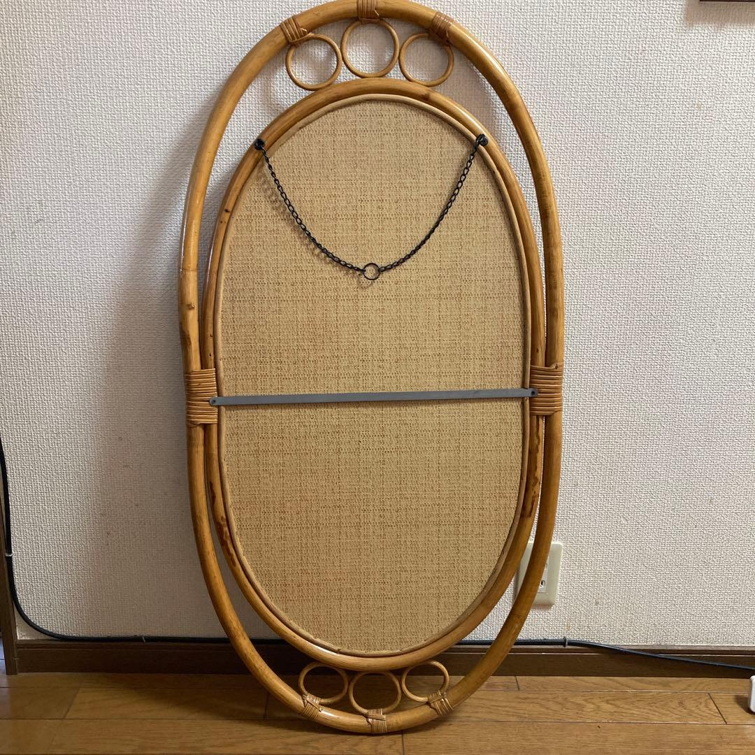 ◾️ラタンフレームミラー 籐 壁掛け鏡 　アンティーク　ウォールミラー