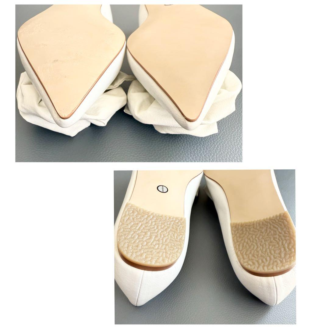 極美品 【キムヘキム】フラワーモチーフ レザー フラットシューズ ホワイト 37