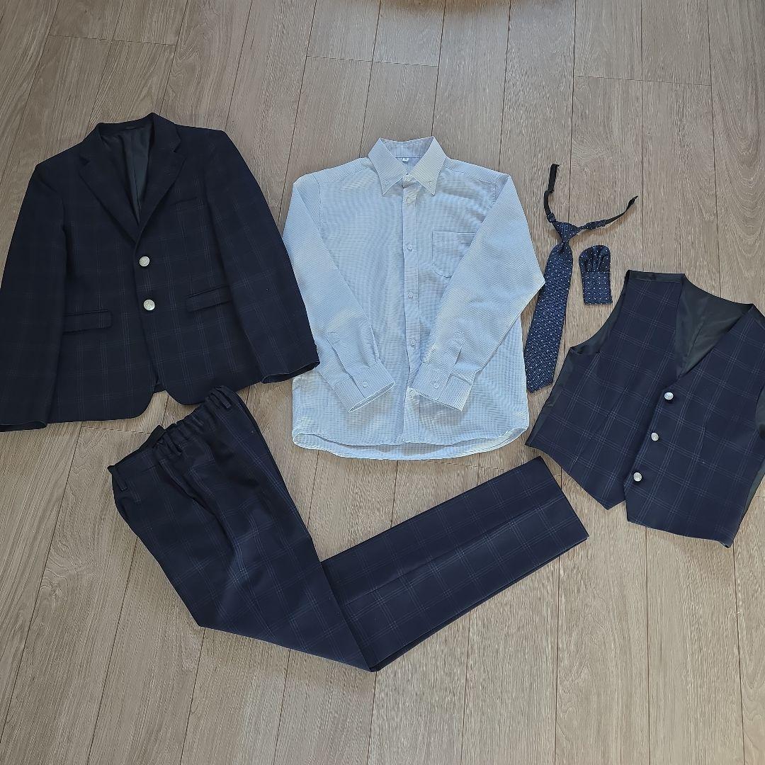 スーツ　　160cm　3ピース　卒業式　冠婚葬祭　フォーマル　美品　チェック