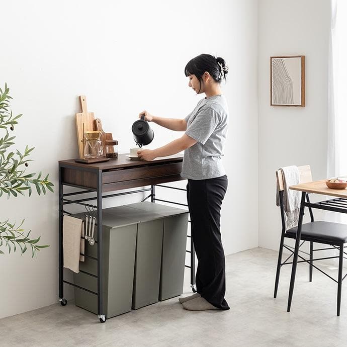 【幅60cm】キッチンカウンター レンジ台 ゴミ箱上ラック【ブラウン 】