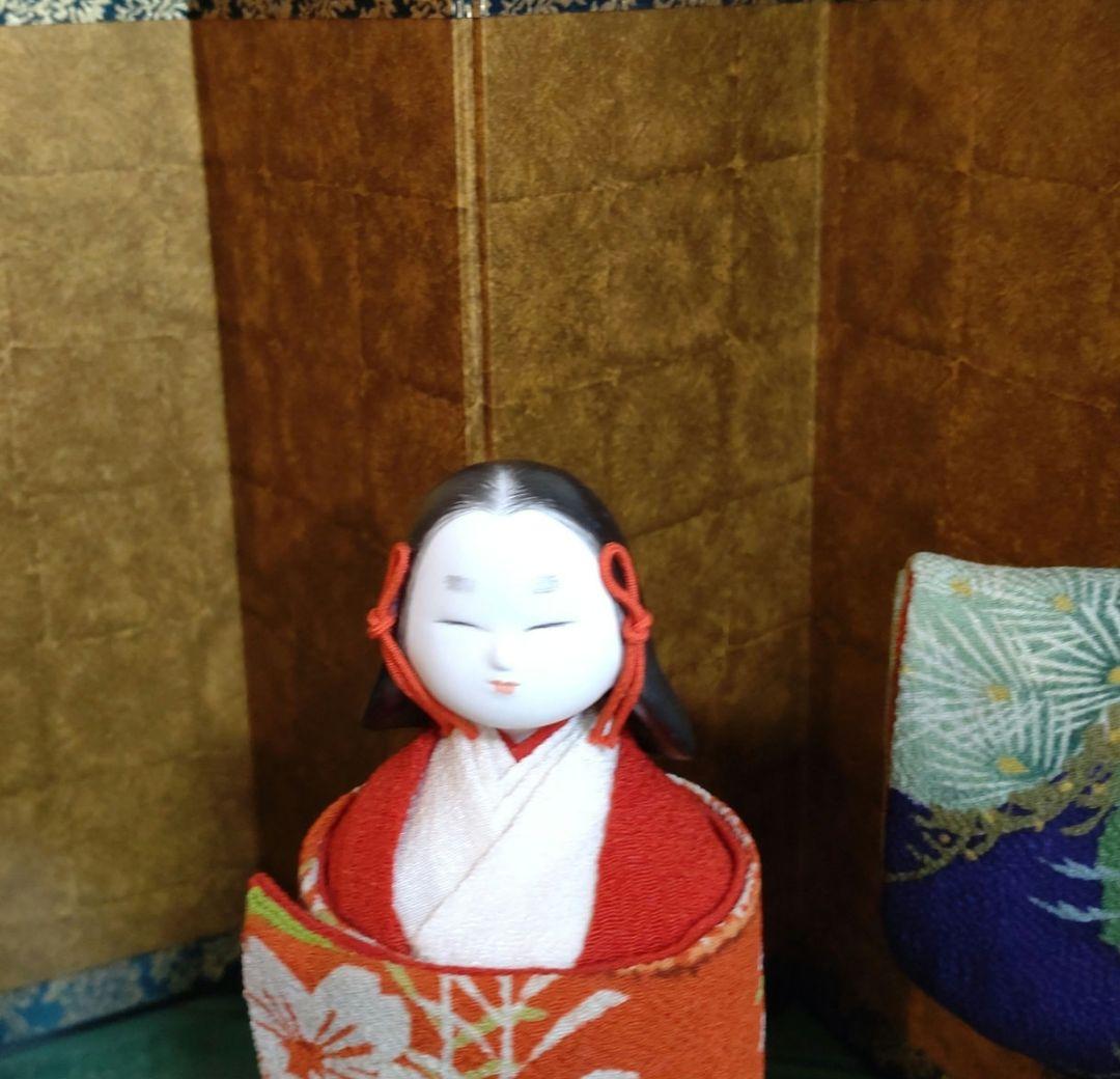 桐塑立雛　男雛の金箔冠 難度の高い女雛の髪型 古布の衣裳