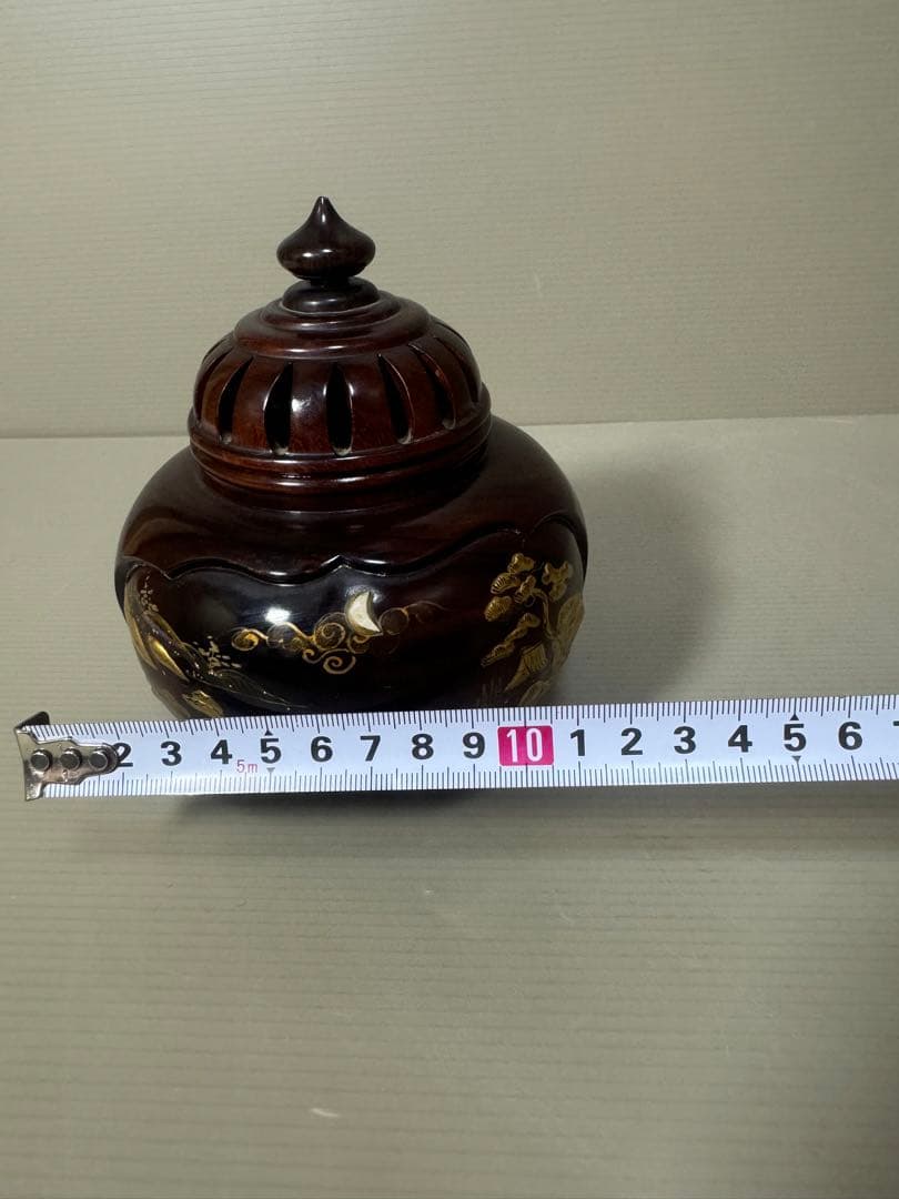 2164 雲龍作　本紫壇 金蒔絵 鳳凰　山水之図　香炉