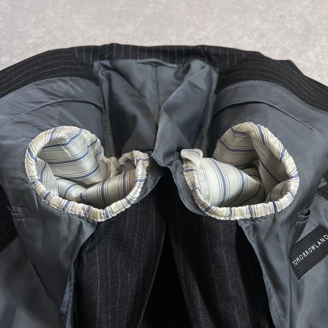 トゥモローランド カノニコウールフランネル ストライプスーツ チャコール 46