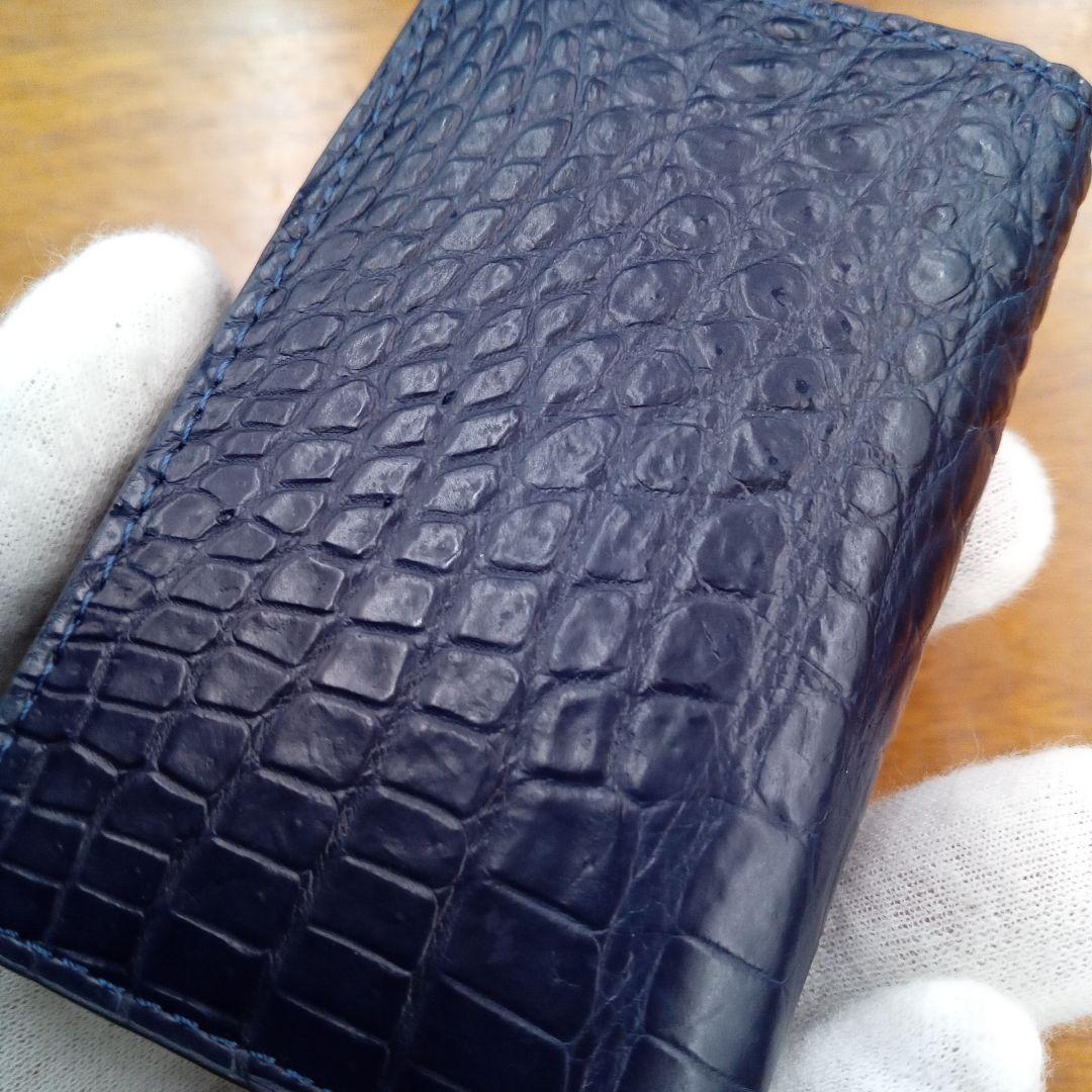 ネイビー　クロコダイル　クロコ　名刺入れ　カードケース　本革