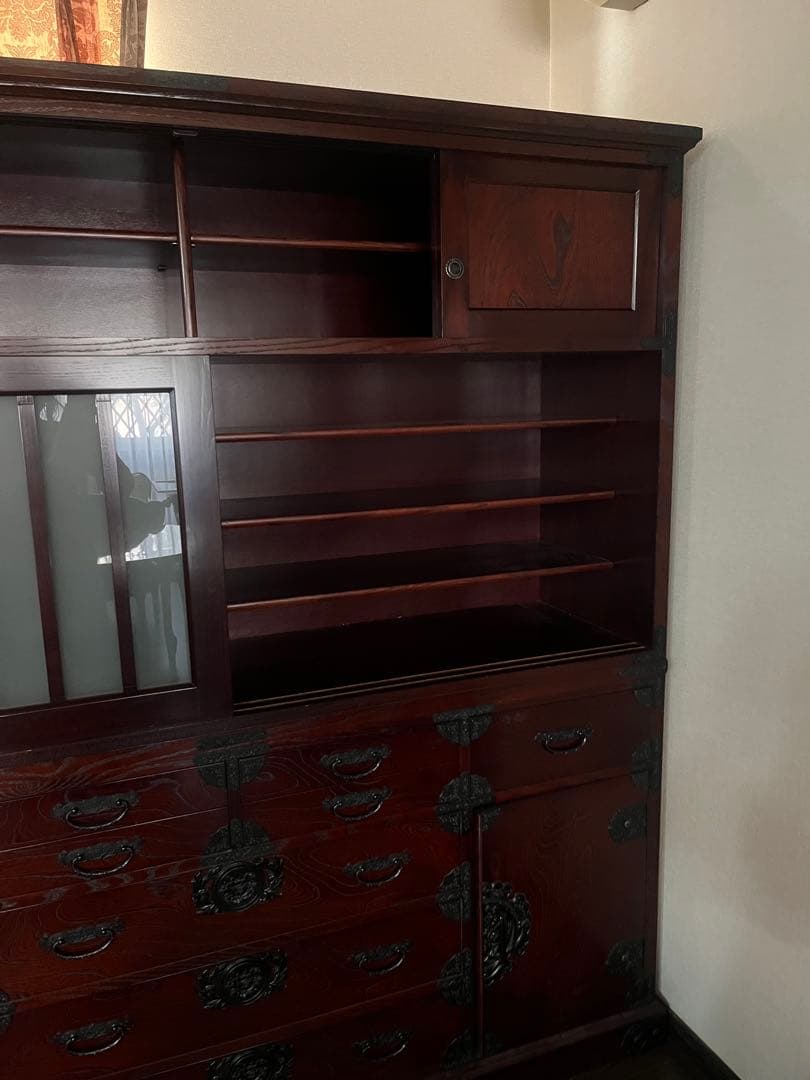 筑後民芸 民芸家具 時代箪笥 茶箪笥 欅 格子 民芸家具