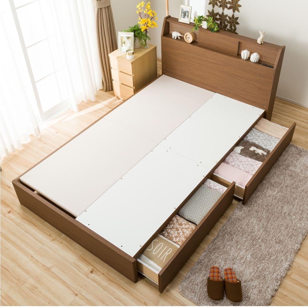 ニトリ　収納付ダブルベッドフレーム　マットレス付