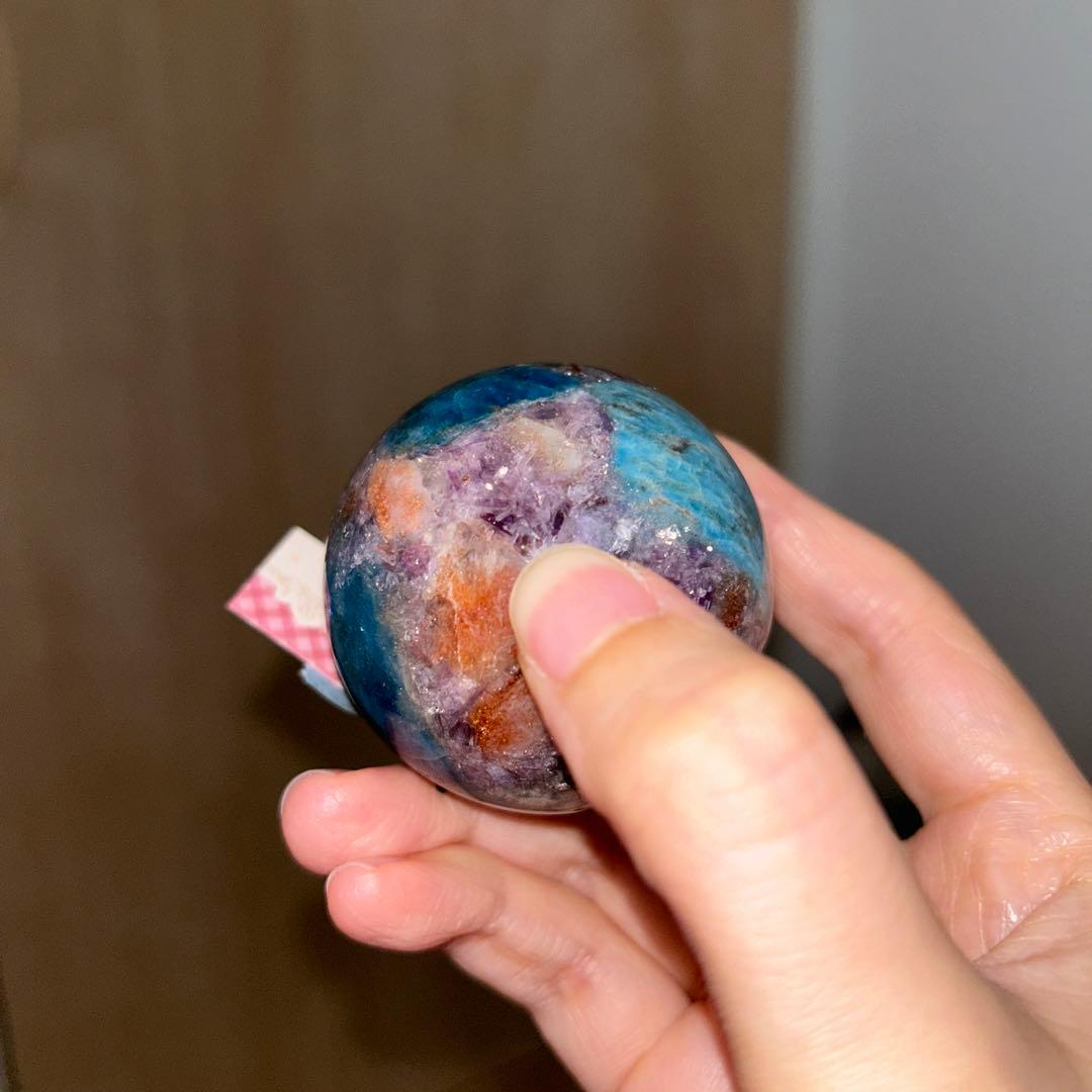 49.4ミリ レア レピドライト サンストーン アパタイト共生 スフィア 天然石