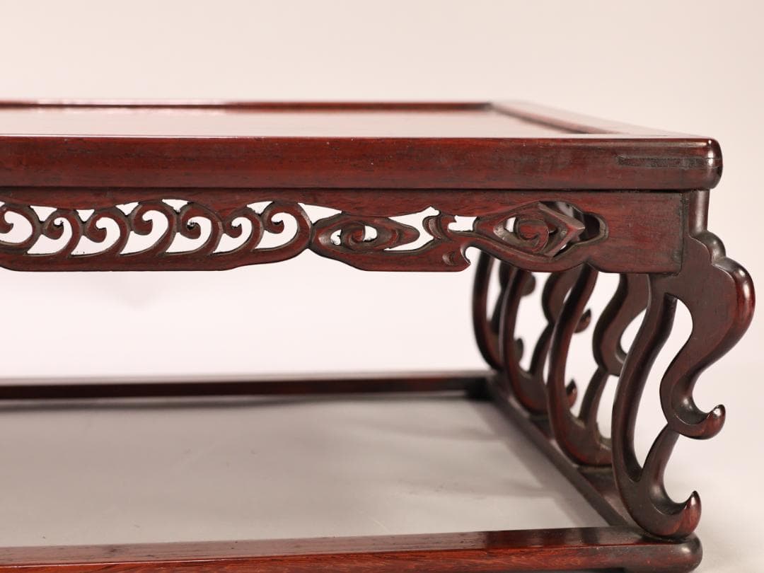 BK433　時代唐木　雲状八足　平卓　花台　香炉台　飾台　床飾　透彫り