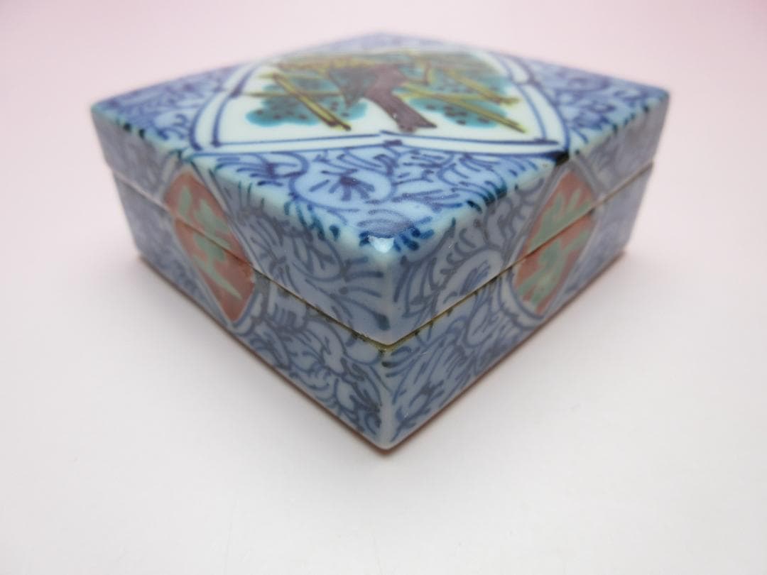 九谷焼 北出不二雄 色絵 小禽文 香合 E03 71215