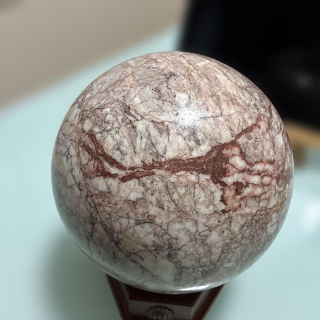 大型高級大理石 球体置物 木製台座付き( 球直径160mm)