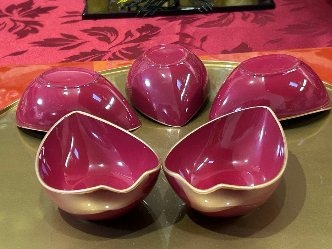 5名様　お正月御膳セット　赤絵　たち吉　羽子板皿　花鳥金彩丸紋角鉢　吸物椀など