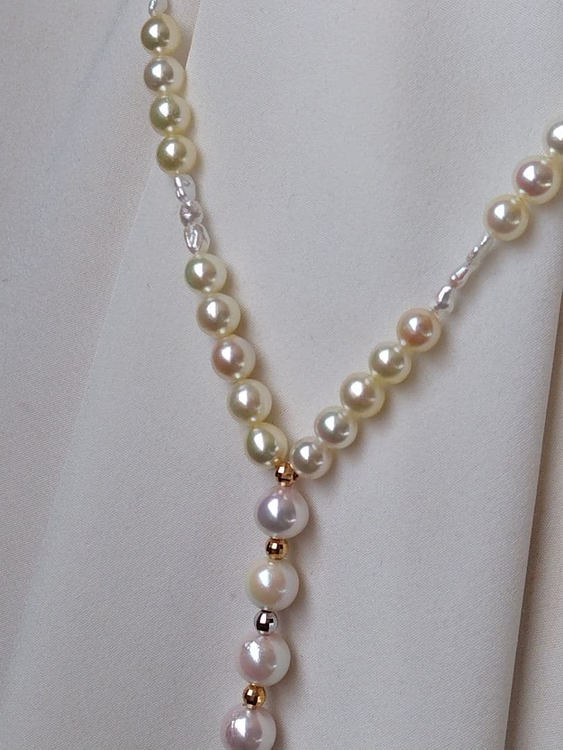 アコヤ真珠、あこやベビーパール、アコヤ芥子パールの、Y字ネックレス