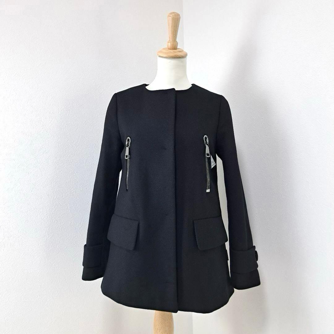 美品★ MONCLER モンクレール ノーカラー ウール コート ジャケット 黒