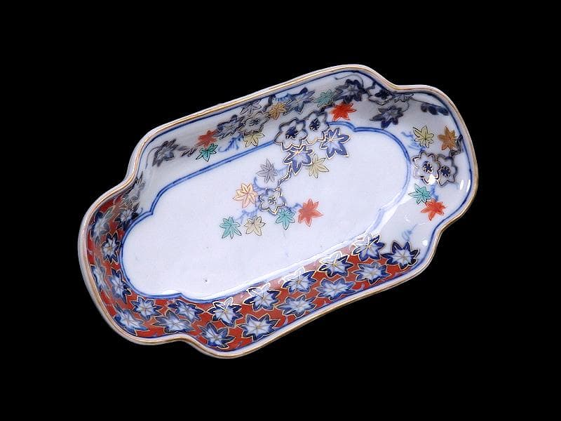 大聖寺伊万里　金襴手　紅葉の図　隅切長皿　 N1071AS-DCl